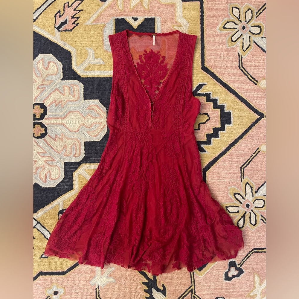 Sz 0 Free People Red Lace Mini Dress